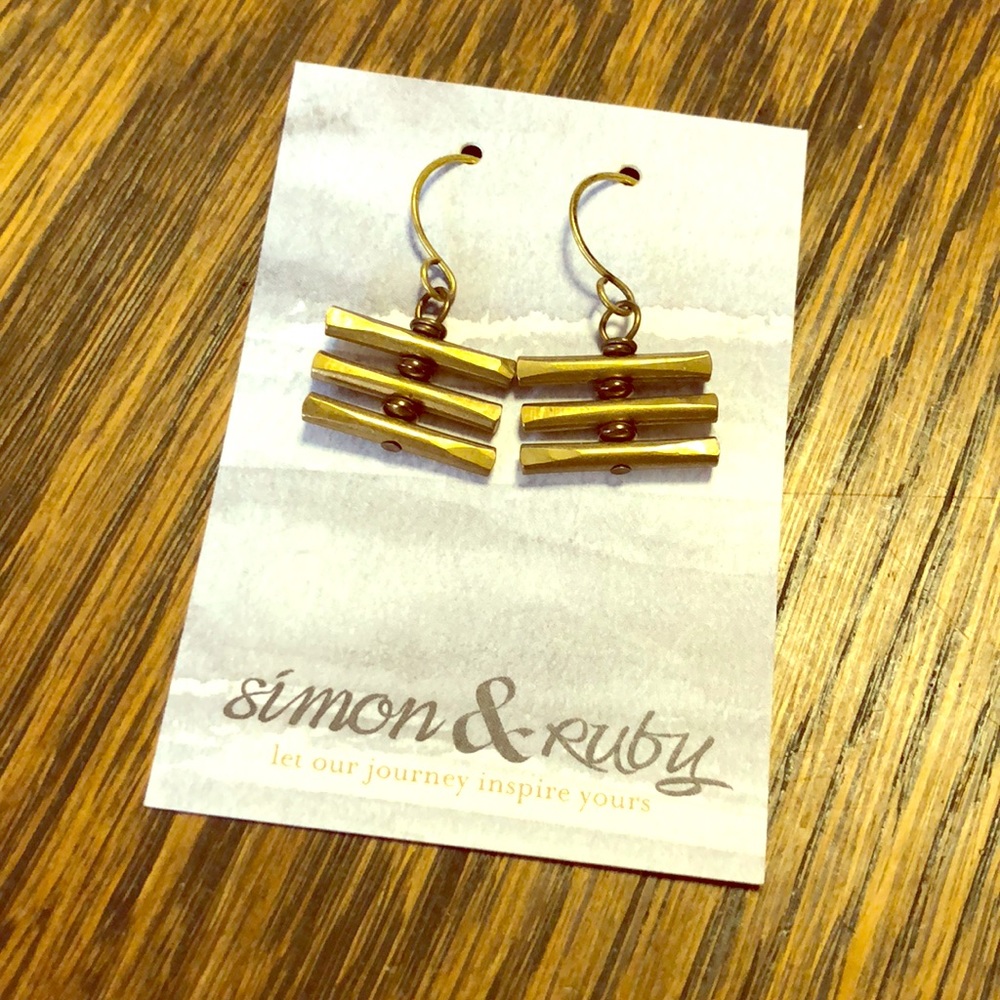 Artisan made brass bar earrings